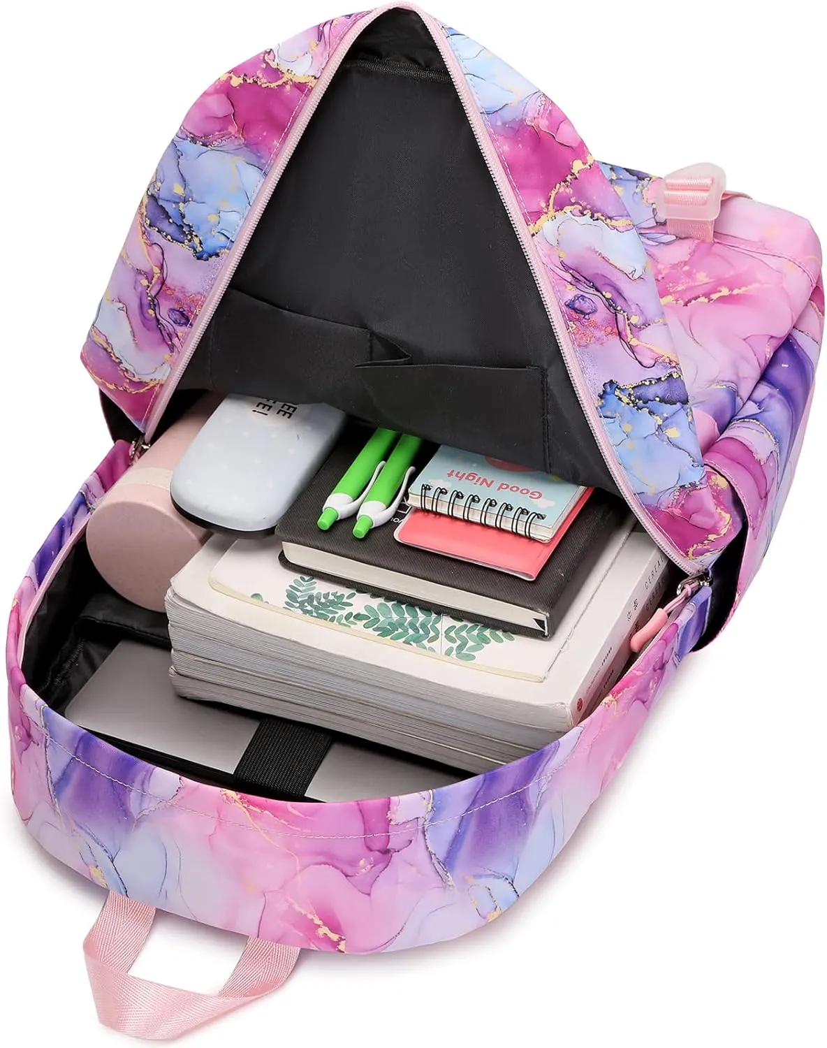 Joyfulife School Backpack for Girls Backpack with Lunch Box Lightweight Water Resistant Marble Backpack Bookbags Set