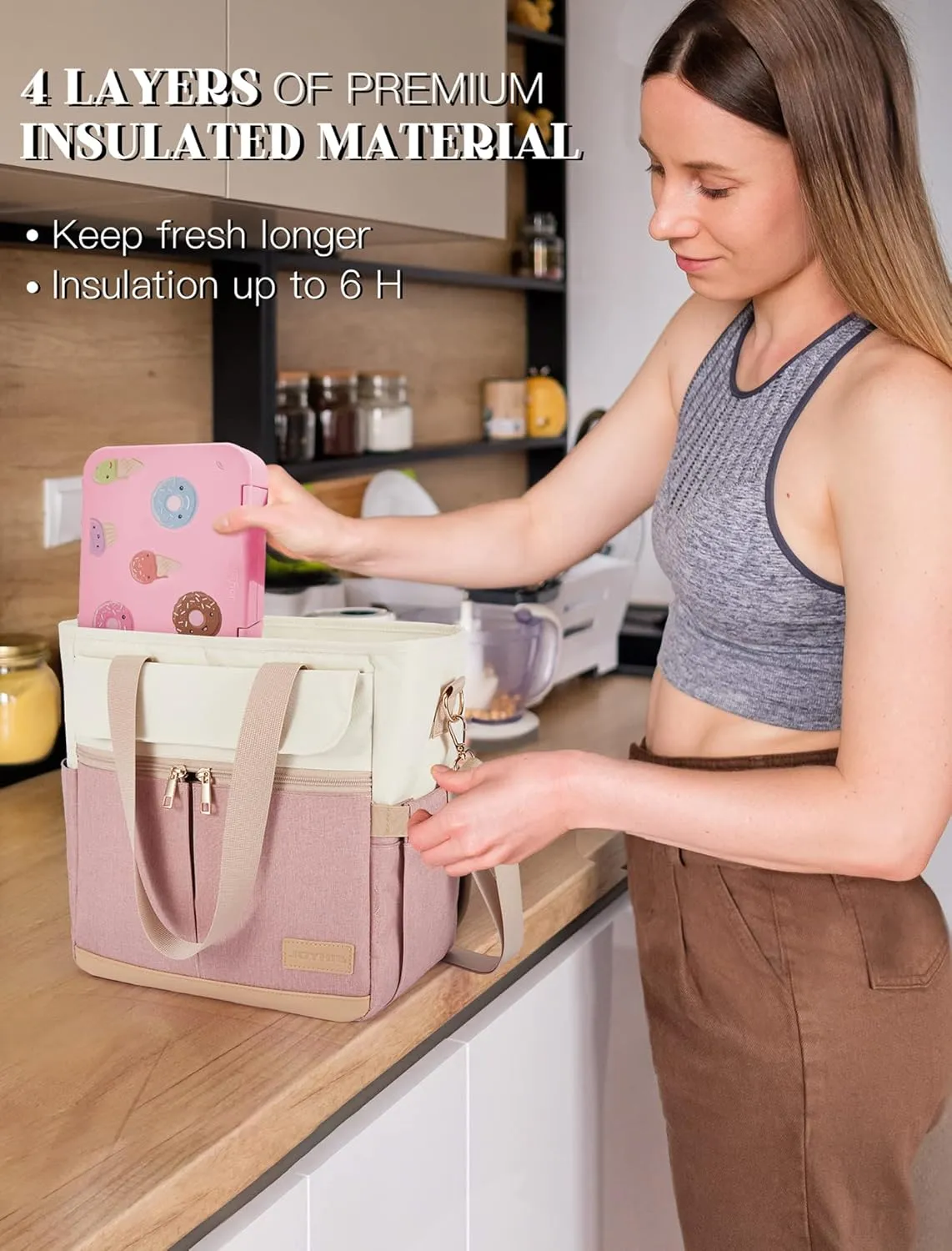 JOYHILL Lunch Bag for Man, Lunch Tote for Woman, Leakproof Insulated Lunch Box with Shoulder Strap, Adult Reusable Lunch Cooler Tote Bags for Work PicnicCamping Beach (B-BROWN)