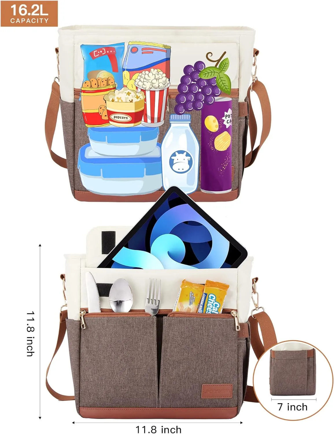JOYHILL Lunch Bag for Man, Lunch Tote for Woman, Leakproof Insulated Lunch Box with Shoulder Strap, Adult Reusable Lunch Cooler Tote Bags for Work PicnicCamping Beach (B-BROWN)