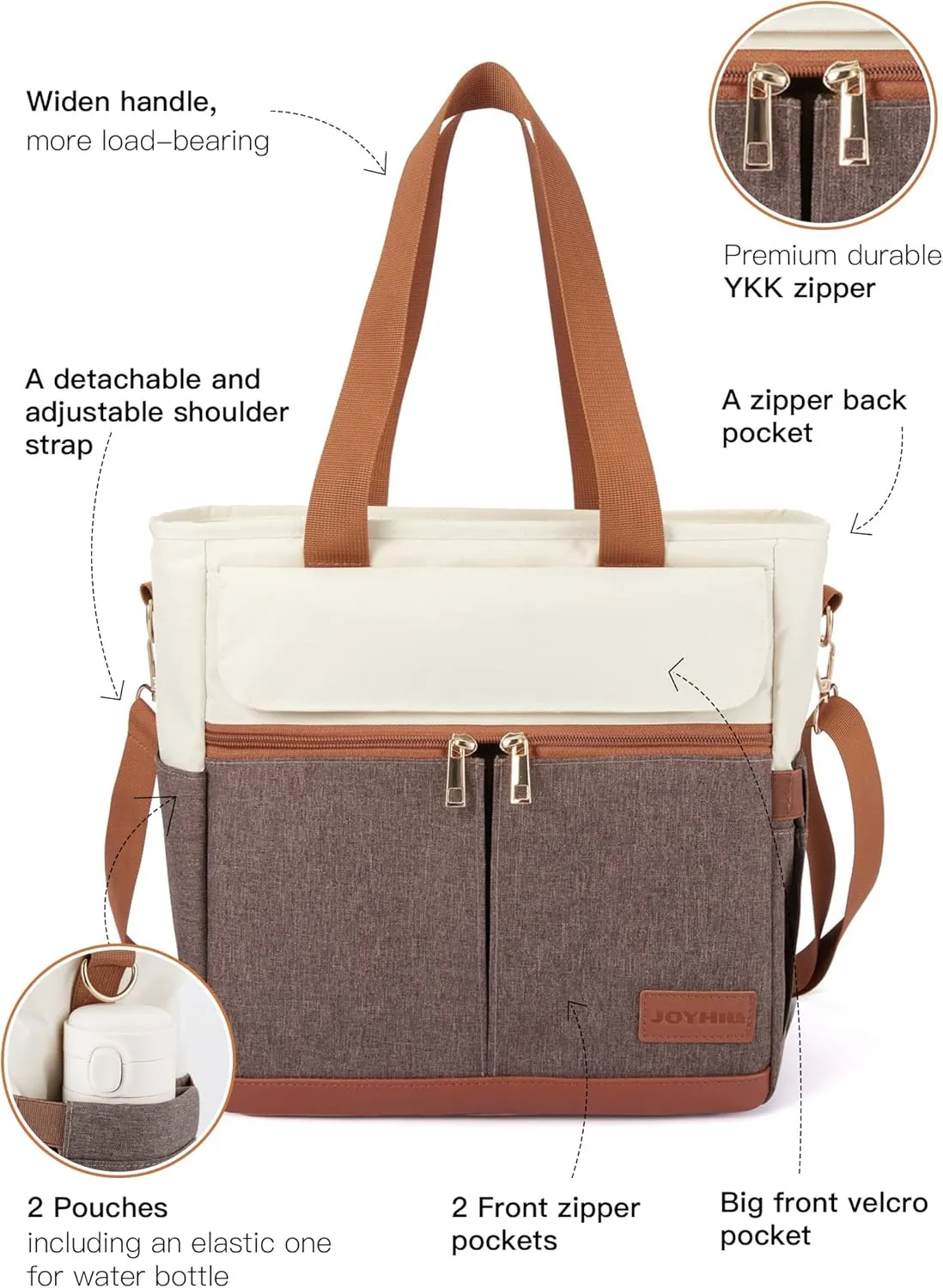 JOYHILL Lunch Bag for Man, Lunch Tote for Woman, Leakproof Insulated Lunch Box with Shoulder Strap, Adult Reusable Lunch Cooler Tote Bags for Work PicnicCamping Beach (B-BROWN)