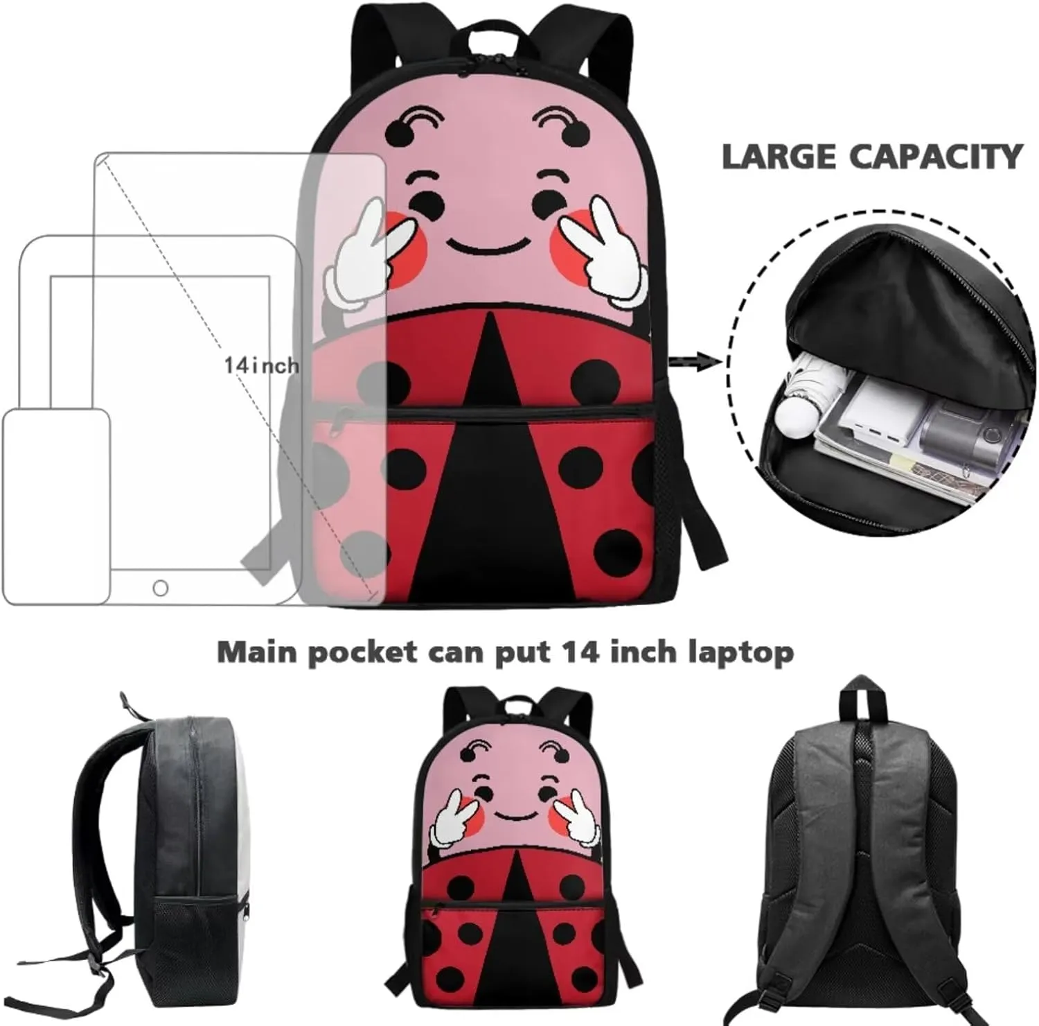 JoyLamoria 3pcs Crossbody Bag Set Lunch Pouch Shoulder Bag Casual Pencil Bag Clutch Purse Lunch Bag Storage, Cute Beetle Print