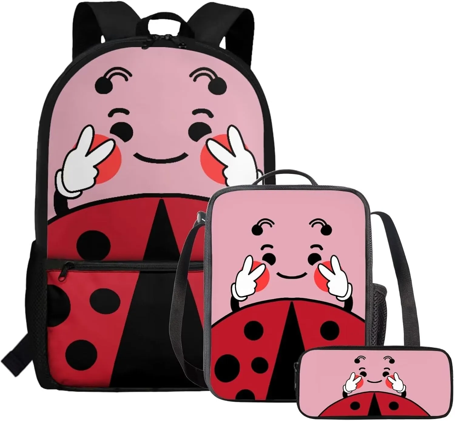 JoyLamoria 3pcs Crossbody Bag Set Lunch Pouch Shoulder Bag Casual Pencil Bag Clutch Purse Lunch Bag Storage, Cute Beetle Print