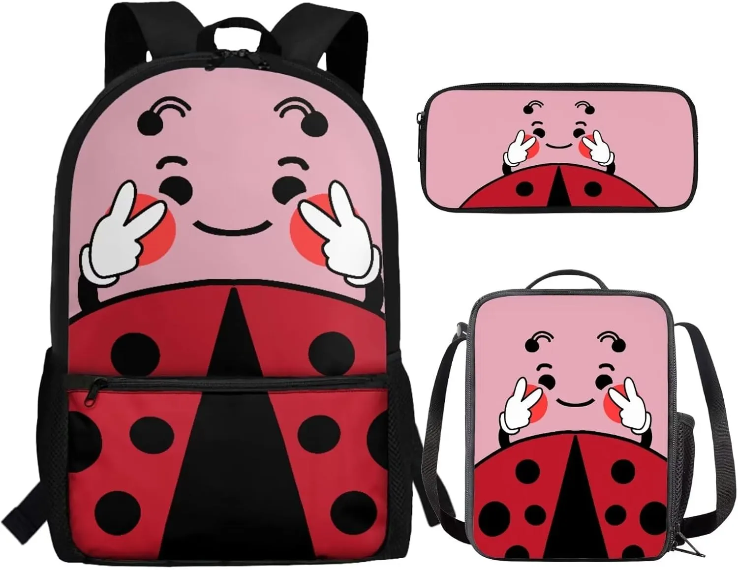 JoyLamoria 3pcs Crossbody Bag Set Lunch Pouch Shoulder Bag Casual Pencil Bag Clutch Purse Lunch Bag Storage, Cute Beetle Print