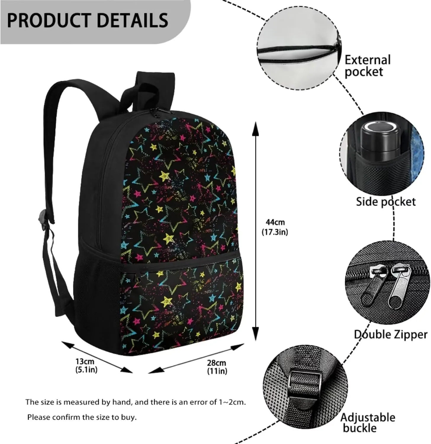 JoyLamoria Bling Star Print Backpack Messenger Bag Crossbody Printed Lunch Case Lunch Bag Pencil Case Pencil Bag with Pocket, Set of 3