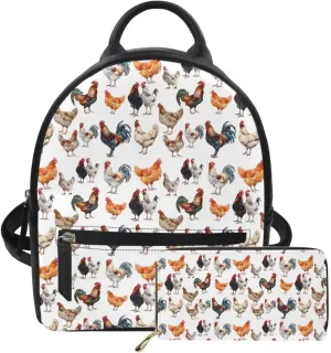 JoyLamoria Travel Backpack Shoulder Bag Lightweight Portable Messenger Bag Wallet Coin Purse with Pocket,Chicken