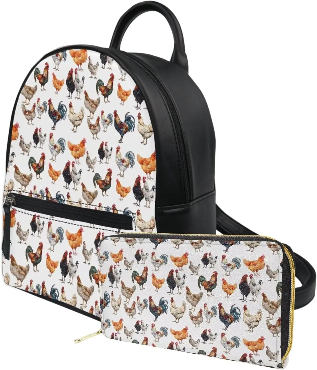 JoyLamoria Travel Backpack Shoulder Bag Lightweight Portable Messenger Bag Wallet Coin Purse with Pocket,Chicken