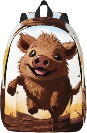 Jumping Boar Animation Large Canvas Backpack Lightweight Adjustable Laptop Bag Casual Backpack For Travel Work Medium