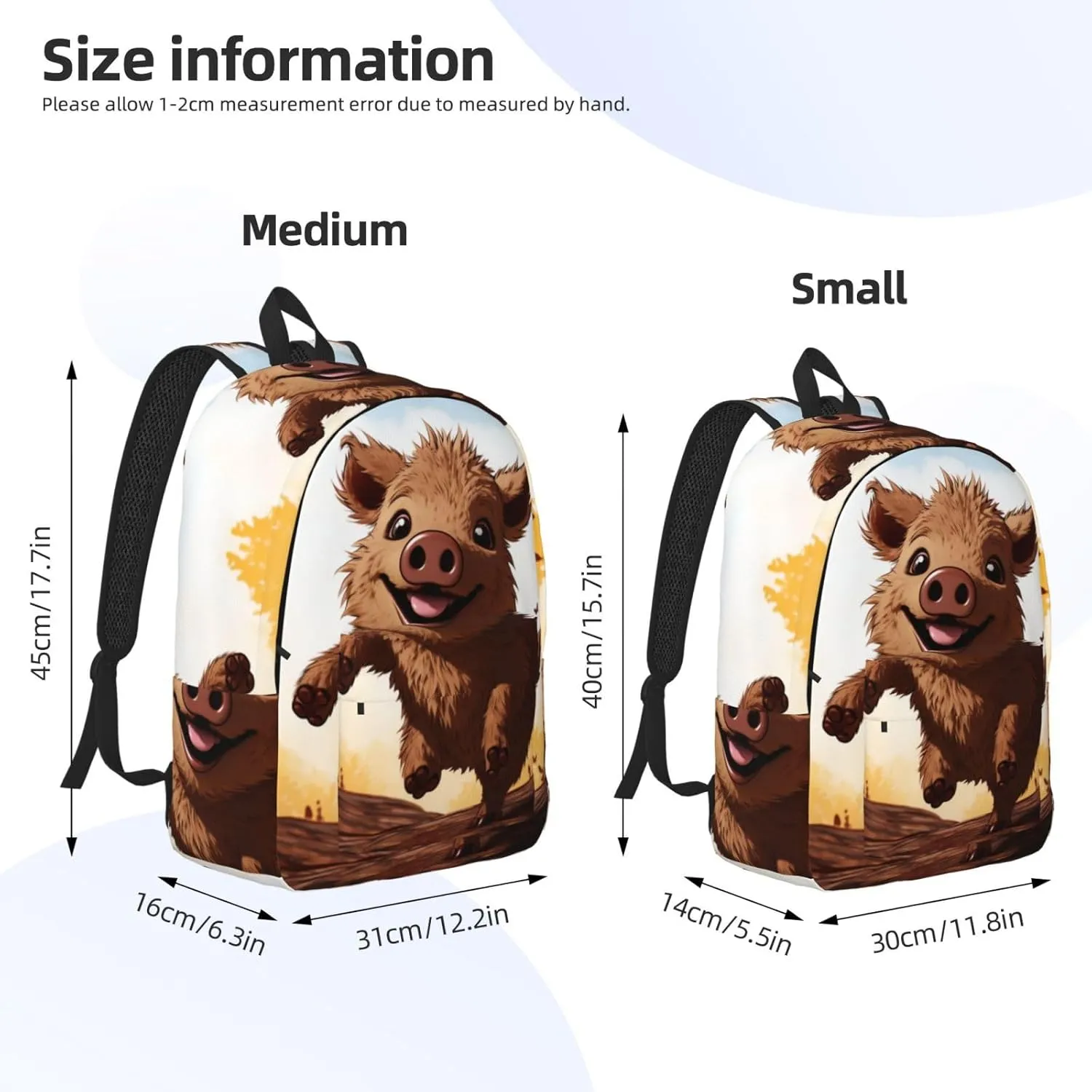 Jumping Boar Animation Large Canvas Backpack Lightweight Adjustable Laptop Bag Casual Backpack For Travel Work Medium