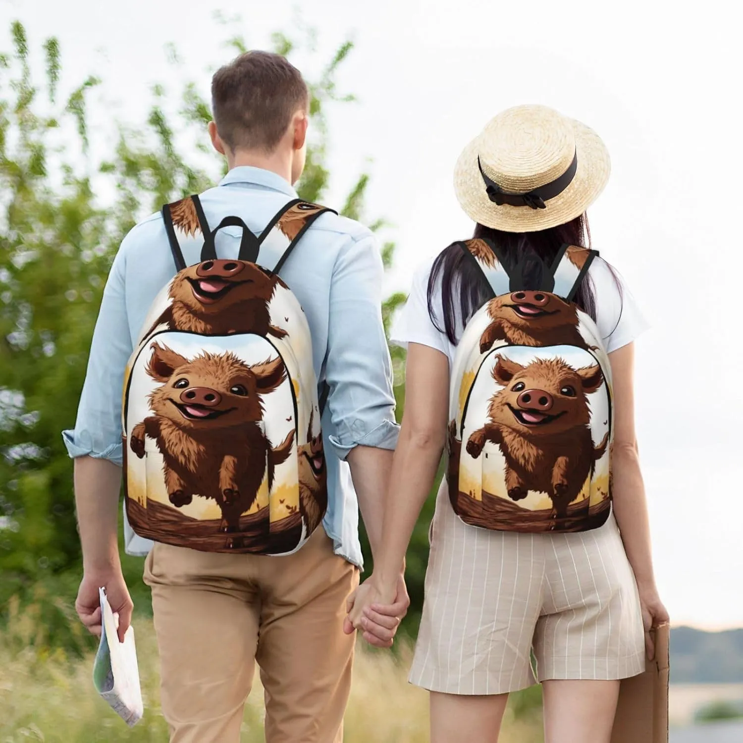 Jumping Boar Animation Large Canvas Backpack Lightweight Adjustable Laptop Bag Casual Backpack For Travel Work Medium