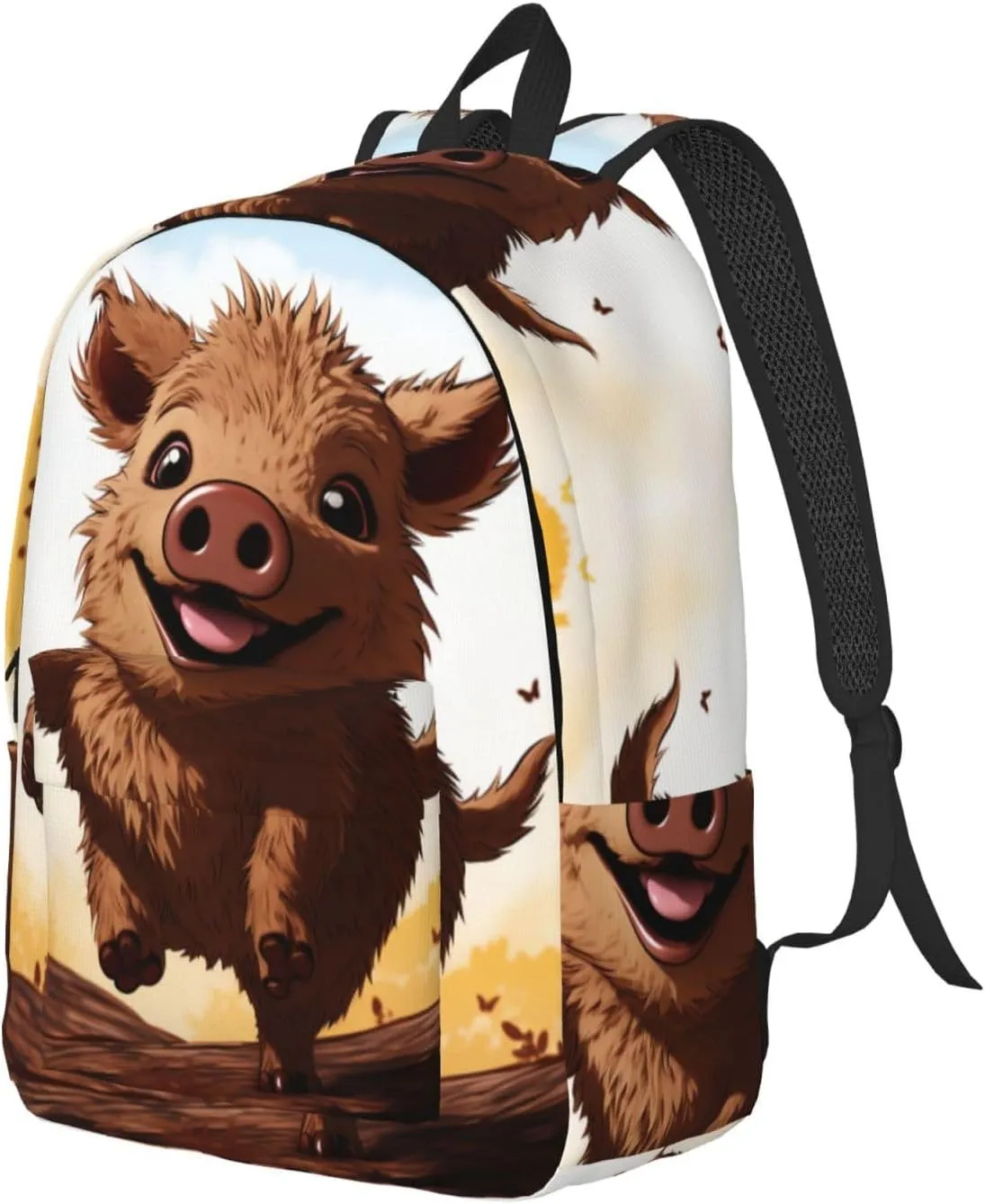 Jumping Boar Animation Large Canvas Backpack Lightweight Adjustable Laptop Bag Casual Backpack For Travel Work Medium