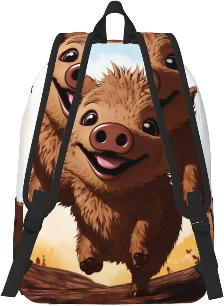 Jumping Boar Animation Large Canvas Backpack Lightweight Adjustable Laptop Bag Casual Backpack For Travel Work Medium