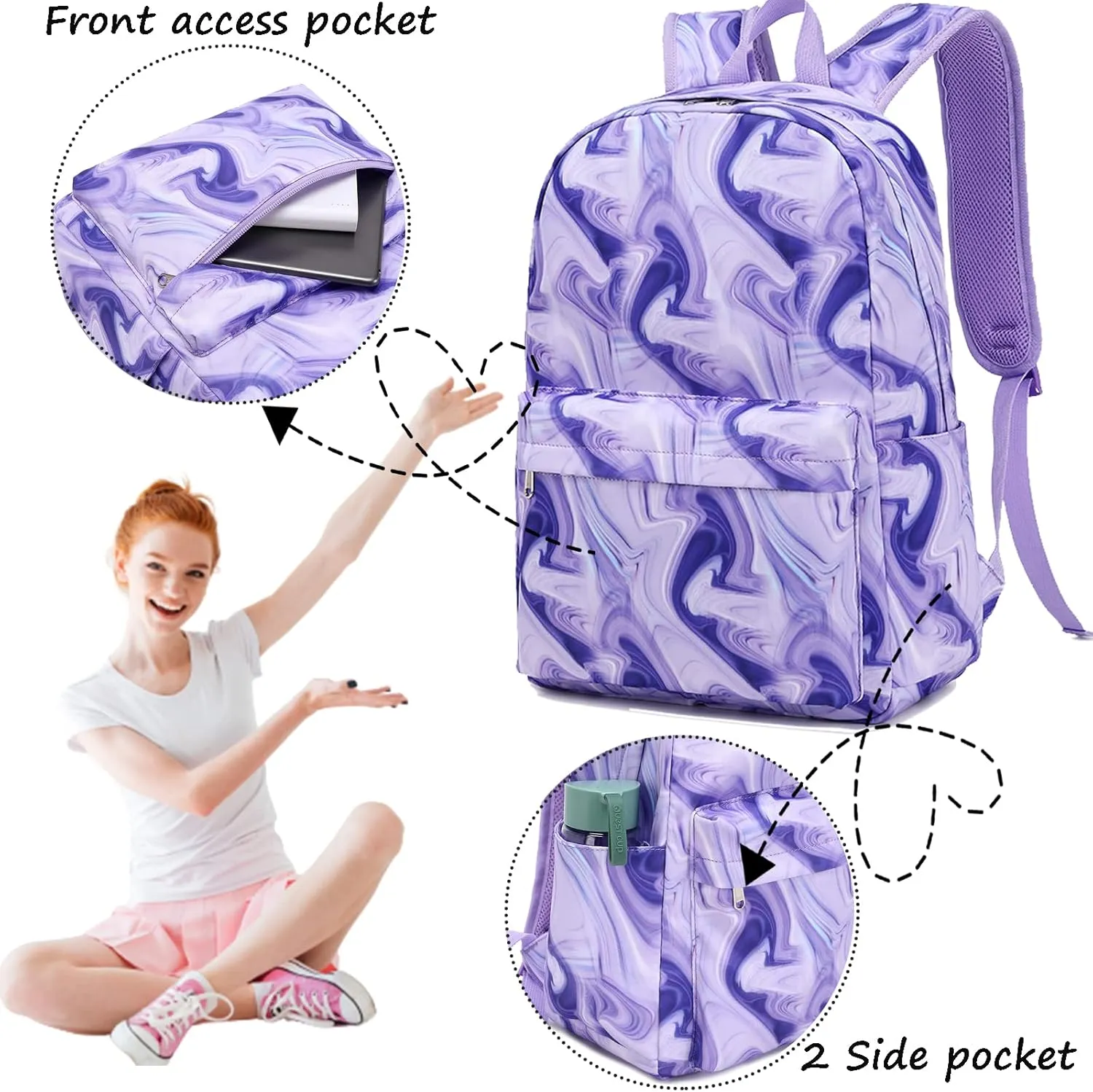 Jumpopack Backpack for Girls School Bag With Lunch Box - Kids Bookbag for Teen Girls
