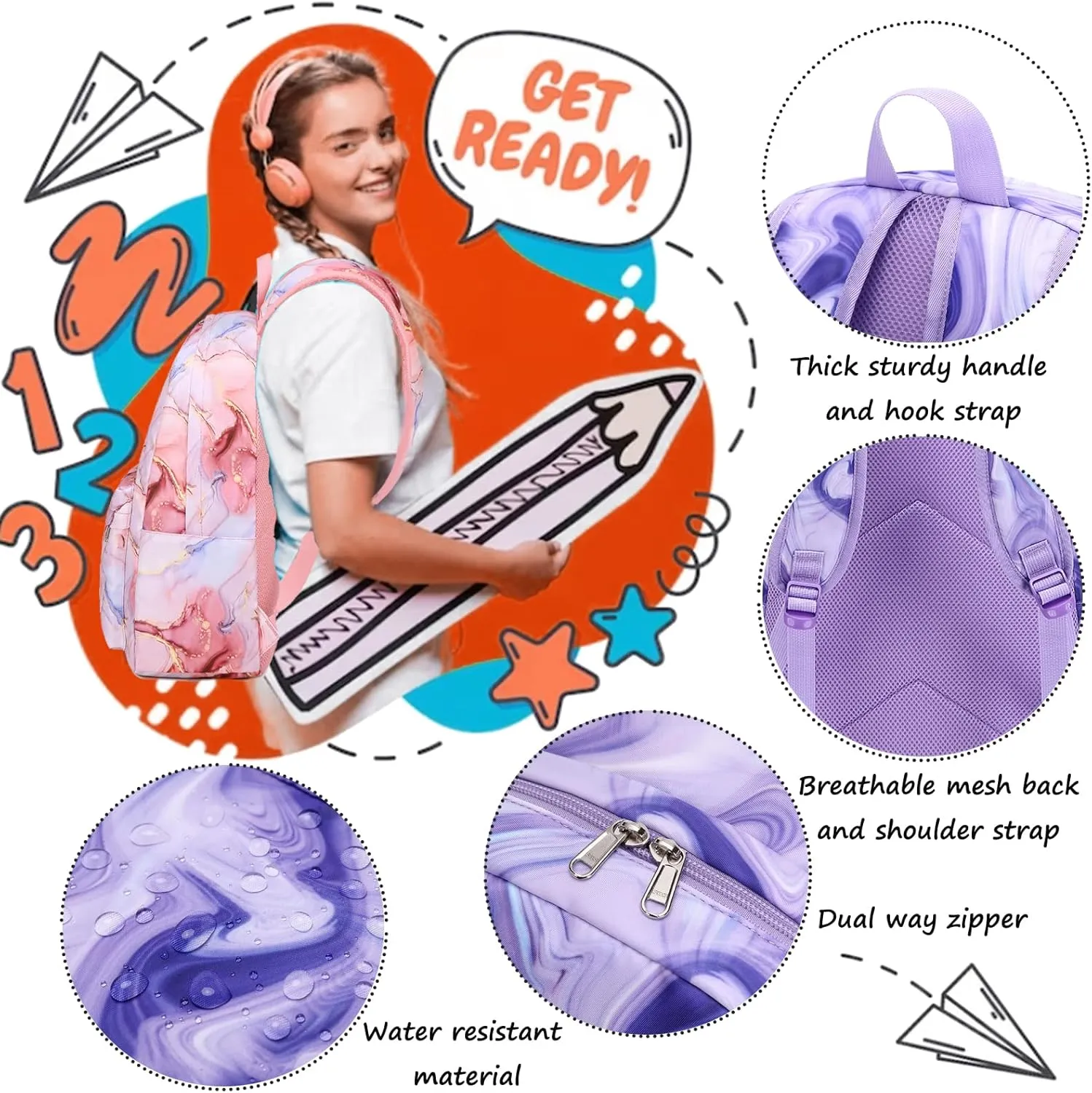 Jumpopack Backpack for Girls School Bag With Lunch Box - Kids Bookbag for Teen Girls