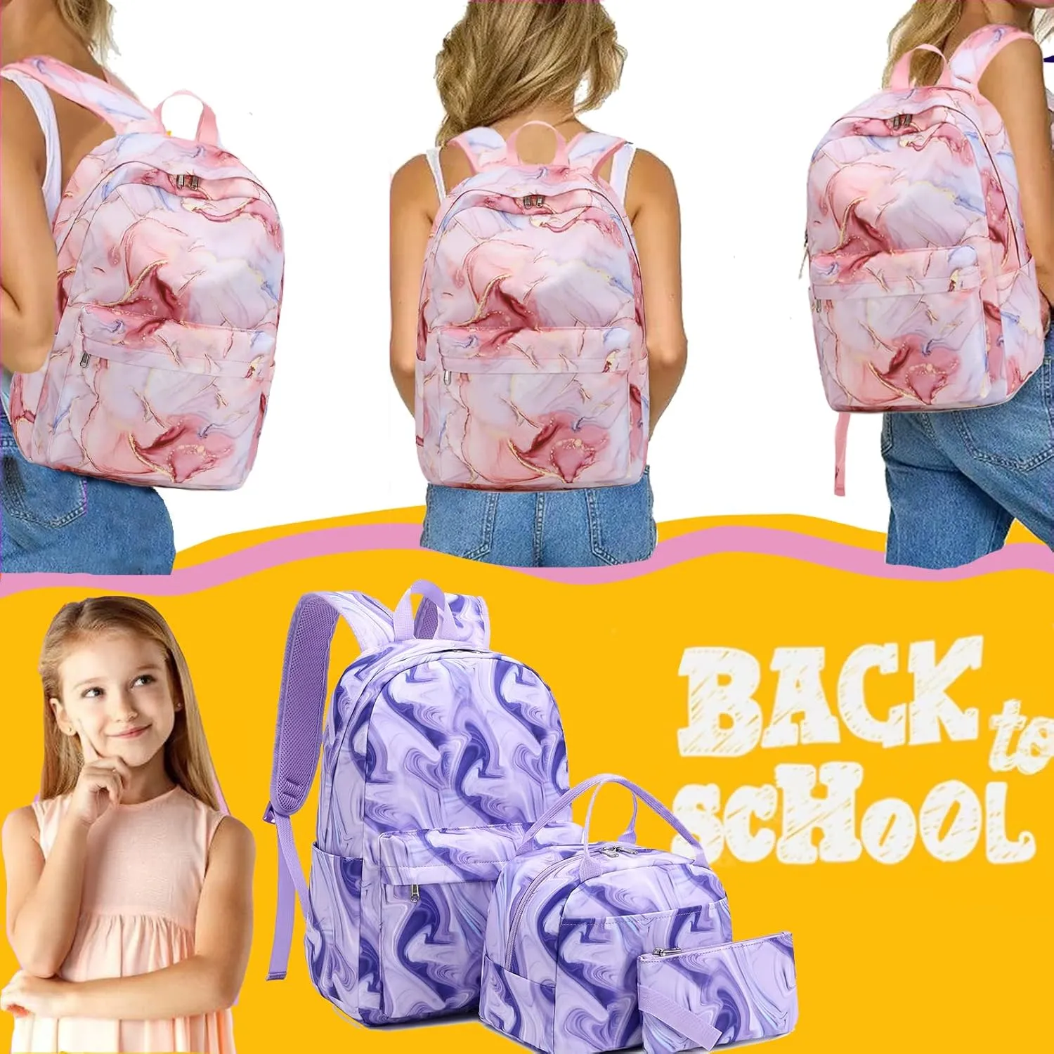 Jumpopack Backpack for Girls School Bag With Lunch Box - Kids Bookbag for Teen Girls