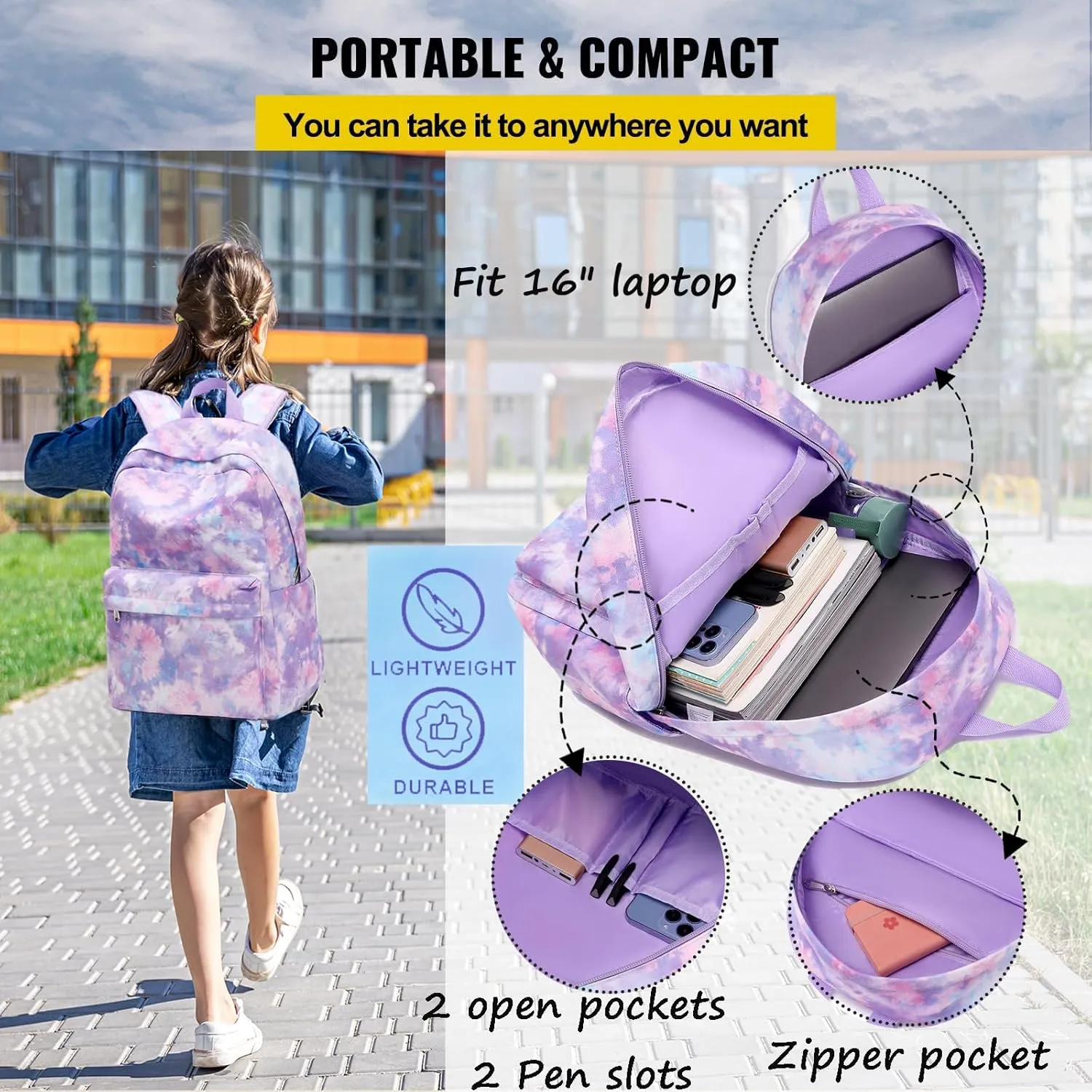 Jumpopack Backpack for Girls School Bag With Lunch Box - Kids Bookbag for Teen Girls