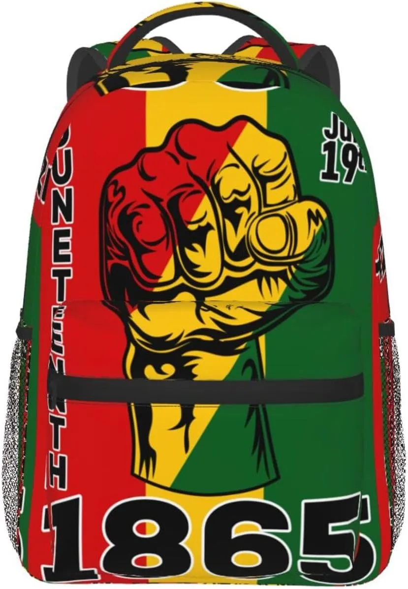 Juneteenth Black History Month Pride Victory Fist Backpack Lightweight Laptop Backpack Casual Daypack Travel Double Shoulder Bag For Women Men
