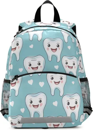 JUNZAN Cartoon Cute Teeth Dental Health Care Green Kids Travel Backpack Bottle Pockets Bookbags Kindergarten