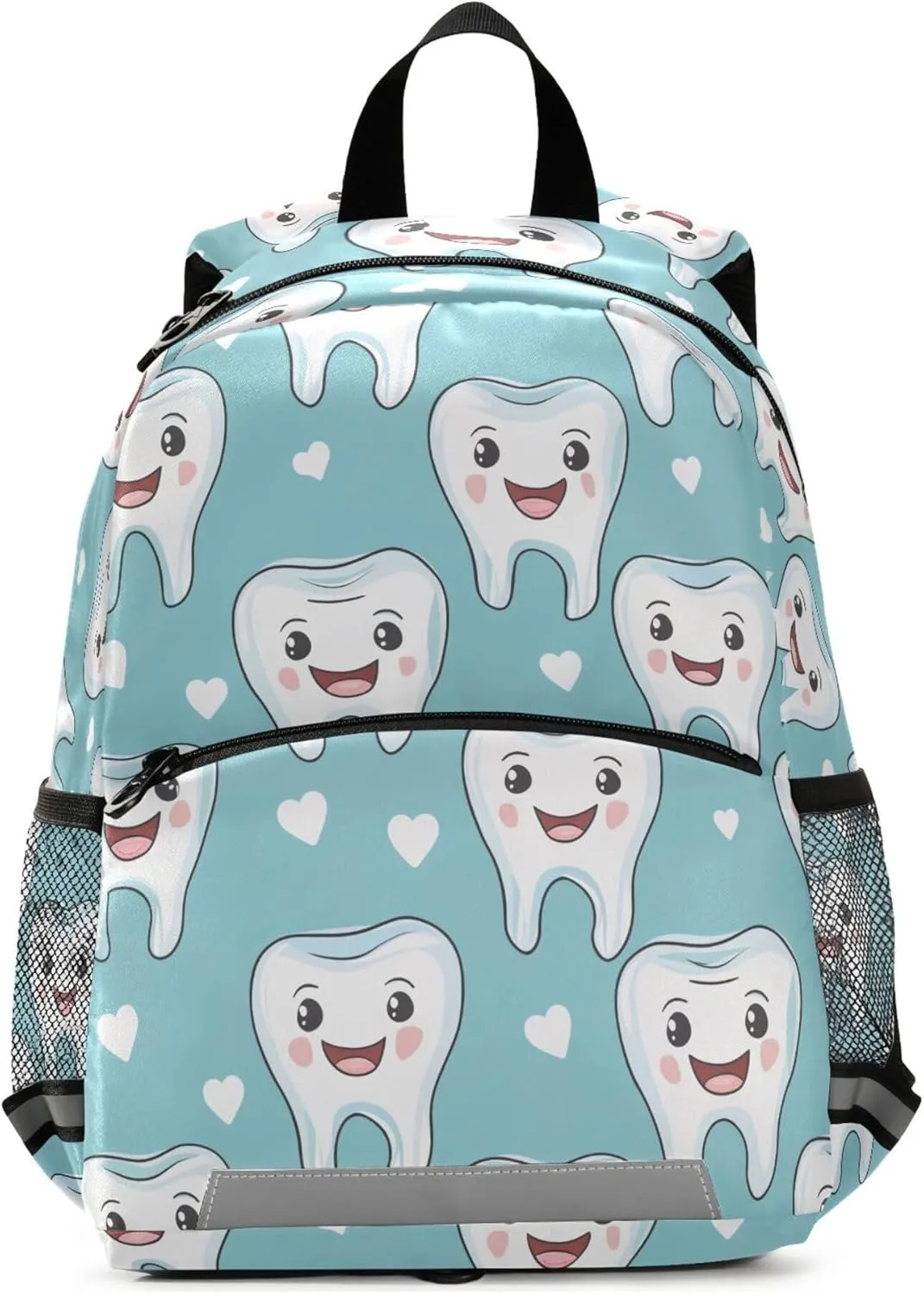 JUNZAN Cartoon Cute Teeth Dental Health Care Green Kids Travel Backpack Bottle Pockets Bookbags Kindergarten