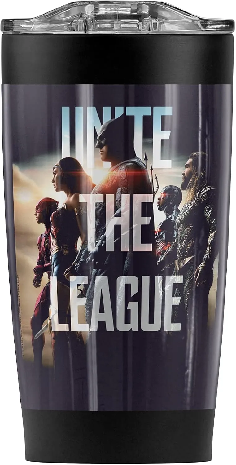 Justice League Movie Unite The League Stainless Steel Tumbler 20 oz Coffee Travel Mug/Cup, Vacuum Insulated & Double Wall with Leakproof Sliding Lid | Great for Hot Drinks and Cold Beverages