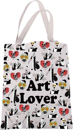 JXGZSO Funny Clown Canvas Tote Bag Horror Movie Lover Gift Art Was Here Halloween Themed Gift Pennywise Shoulder Bag