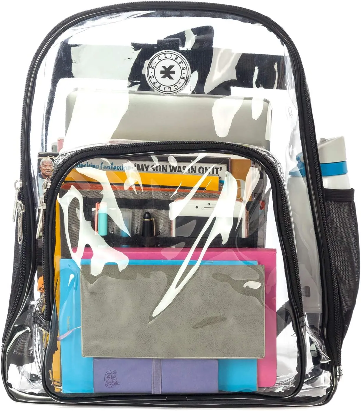 K-Cliffs Large Transparent Backpack Clear Heavy Duty School Bag Durable Student Bookbag See Through Vinyl Daypack Workbag