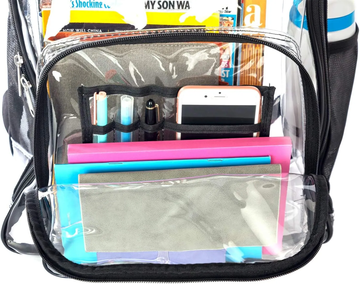 K-Cliffs Large Transparent Backpack Clear Heavy Duty School Bag Durable Student Bookbag See Through Vinyl Daypack Workbag