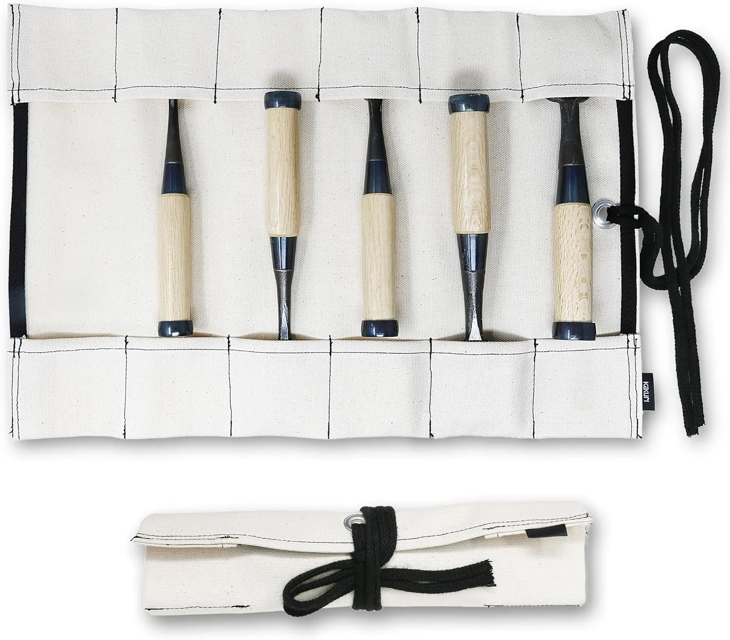 KAKURI Chisel Roll Up Pouch, Heavy-Duty Canvas, 12 Pockets Tool Roll Bag Carrying Case, Made in JAPAN