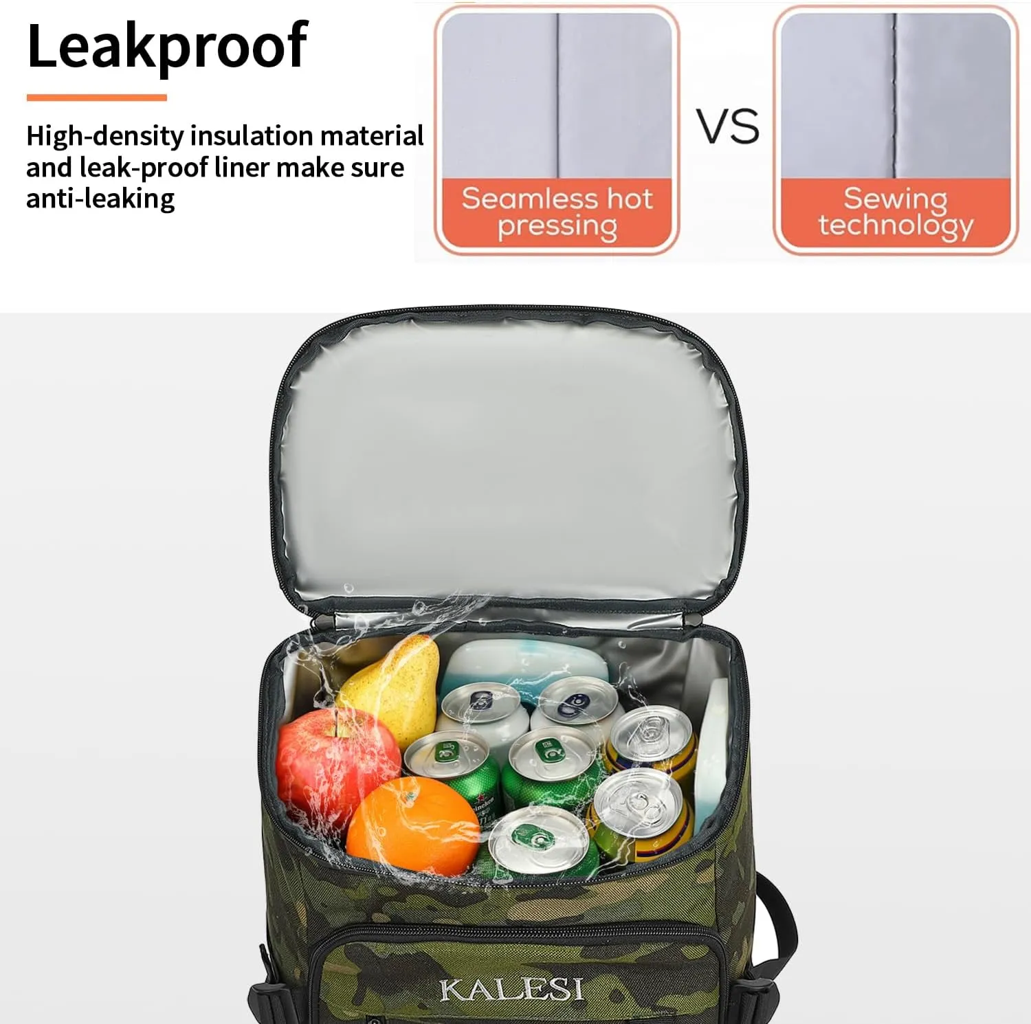 Kalesi Cooler Backpack 36 Cans Lightweight Insulated Backpack Cooler Leak-Proof Travel Camping Lunch Backpack Outdoor Cutlery Backpack for Men and Women