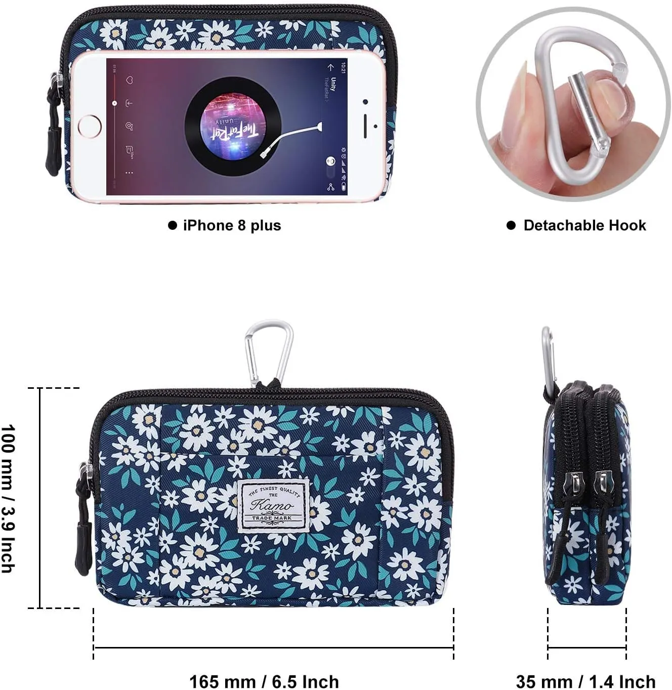 KAMO Multipurpose Canvas Horizontal Smartphone Pouch Cell Phone Holster with Belt Loop Pouch Bag Belt Pouches for Women Cellphone Holster for Women & Men