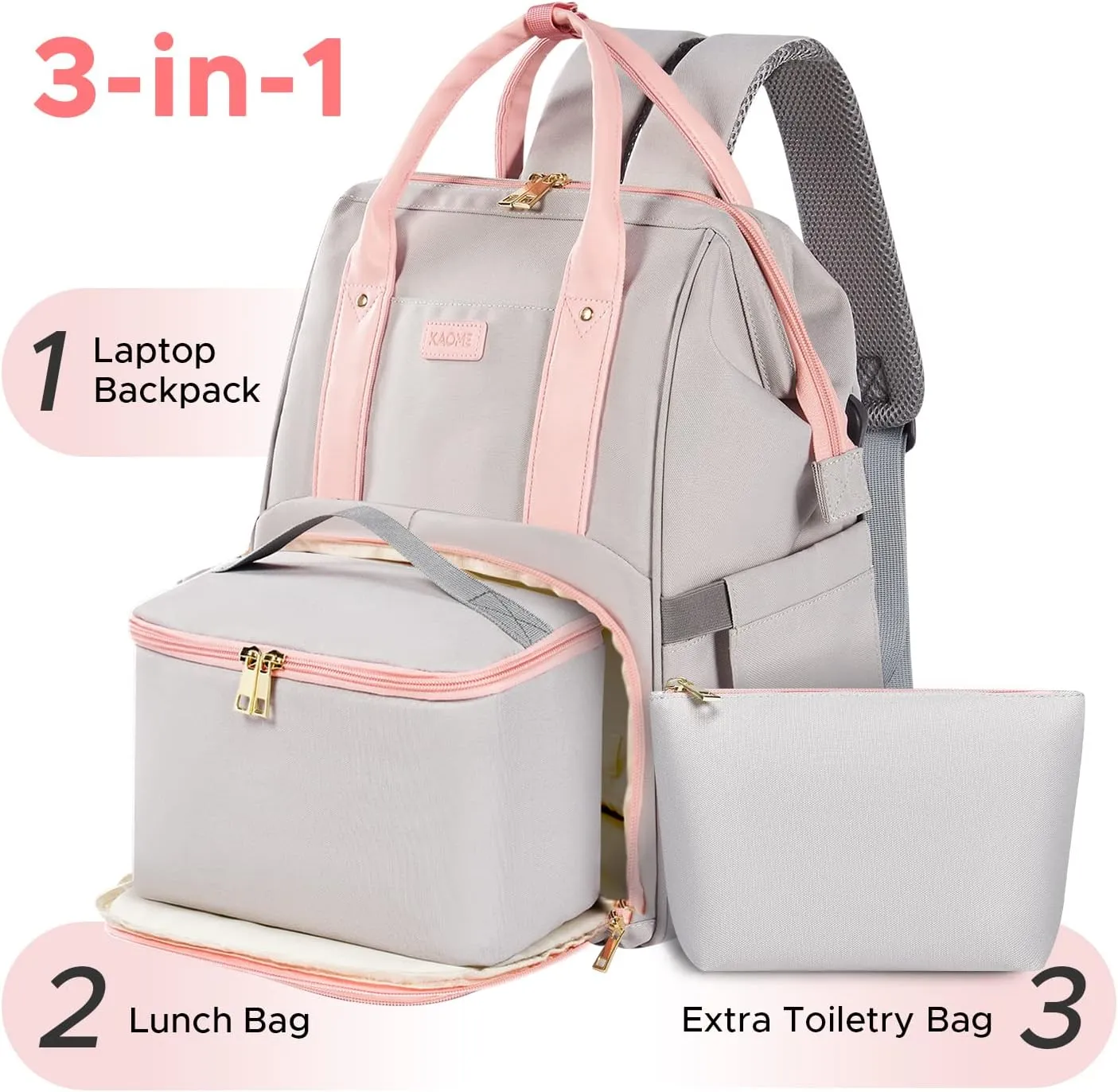 Kaome Lunch Backpack 15.6 Inch Laptop Backpack for Women with USB Port Nurse Gift Teacher Work Backpack Cooler Insulated Lunch Bag Waterproof Daypacks for Work Picnic Travel Anti-theft