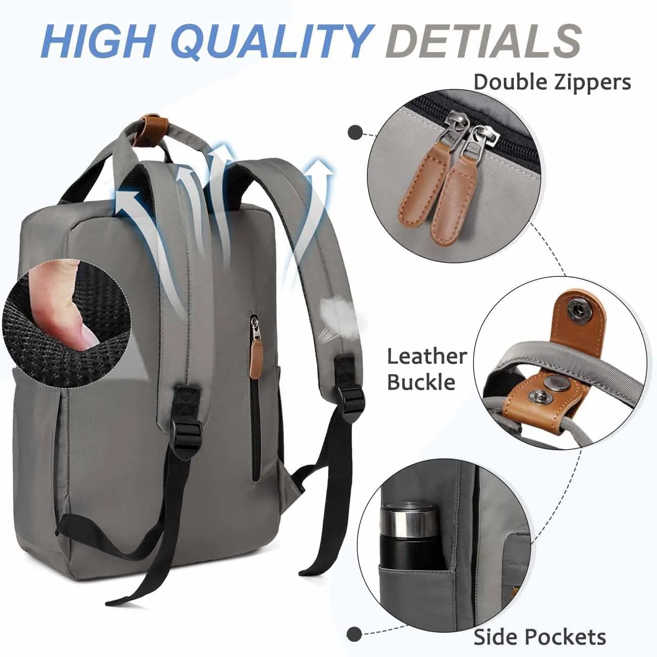 Kasqo Backpack for Women Men, 15.6" Classic Laptop Bookbag with USB Charging Port for College Travel Work