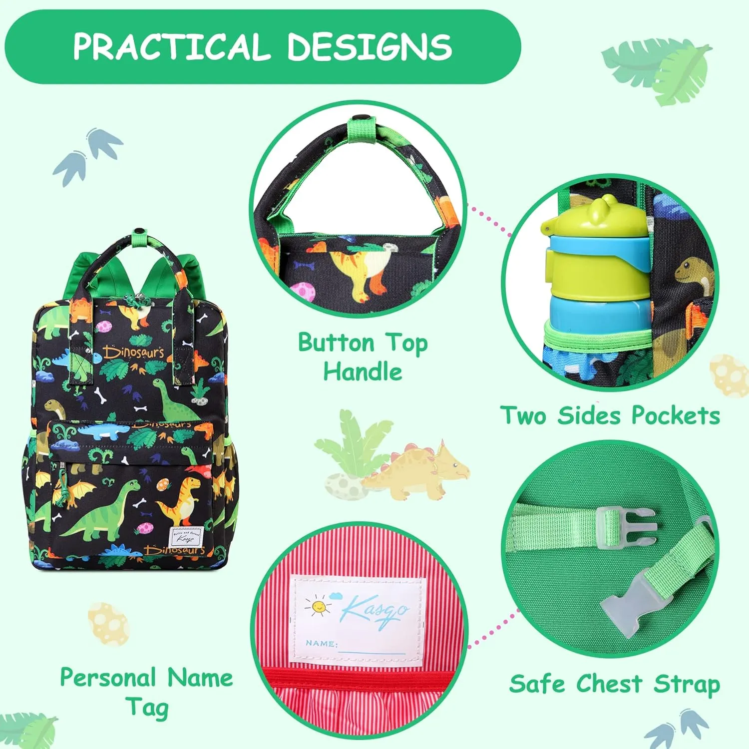 Kasqo Kids Backpack, Lightweight Toddler Backpack Children Bookbag for Preschool Kindergarten with Chest Strap