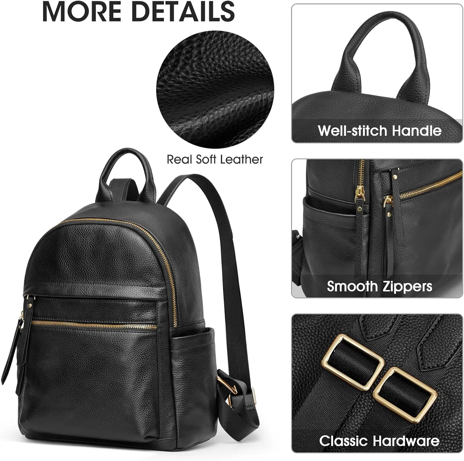 Kattee Genuine Leather Backpack Purse for Women Multi-functional Elegant Daypack Soft Leather Shoulder Bag Shopping Trip, Medium, Black
