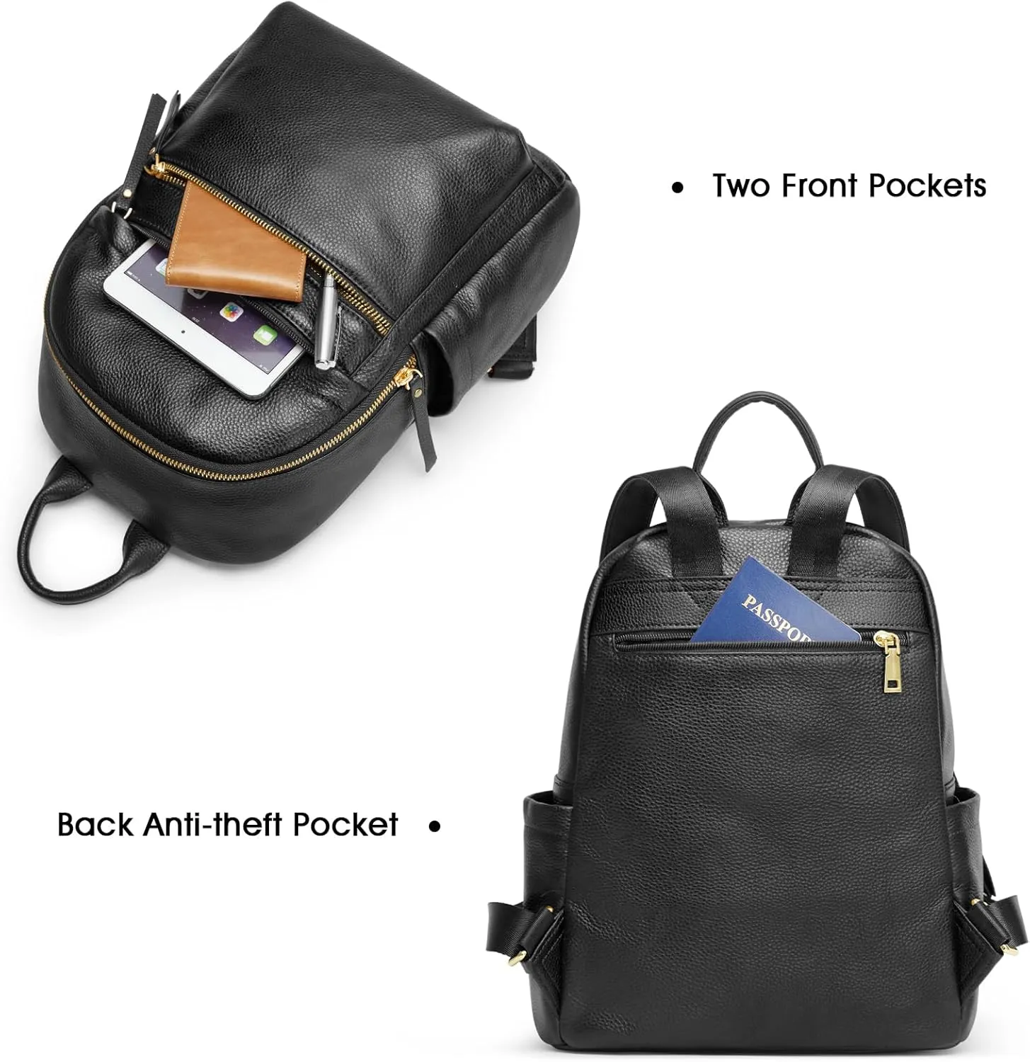 Kattee Genuine Leather Backpack Purse for Women Multi-functional Elegant Daypack Soft Leather Shoulder Bag Shopping Trip, Medium, Black