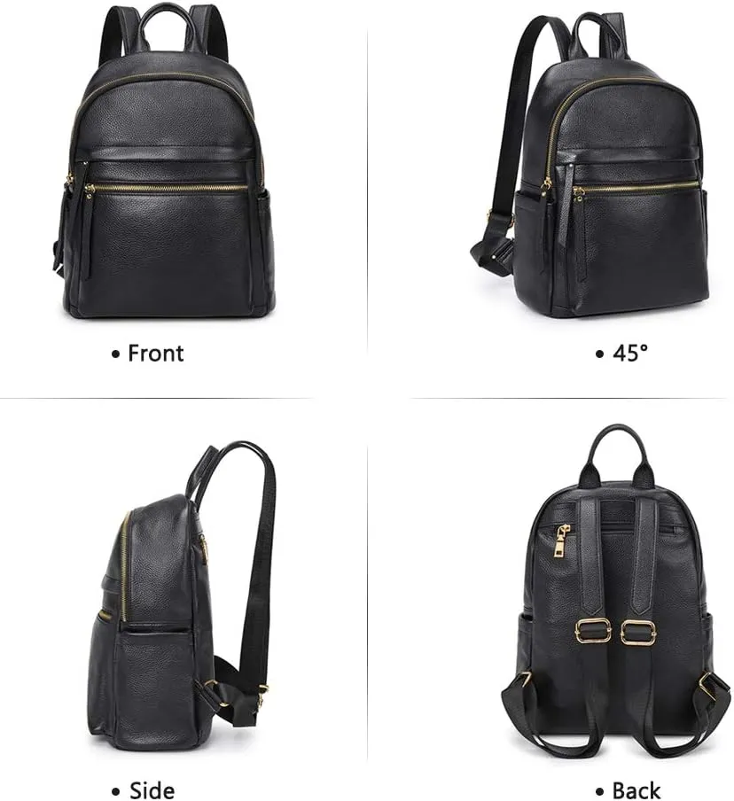 Kattee Genuine Leather Backpack Purse for Women Multi-functional Elegant Daypack Soft Leather Shoulder Bag Shopping Trip, Medium, Black