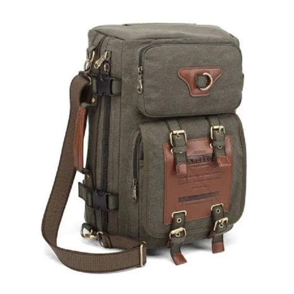 KAUKKO 13.5L Men's Army Style Multi-function Canvas Army Style Shoulder Travel Tactical Backpack Army Green