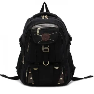 KAUKKO Rivet Zipper Outdoor Travel Canvas Backpack Black