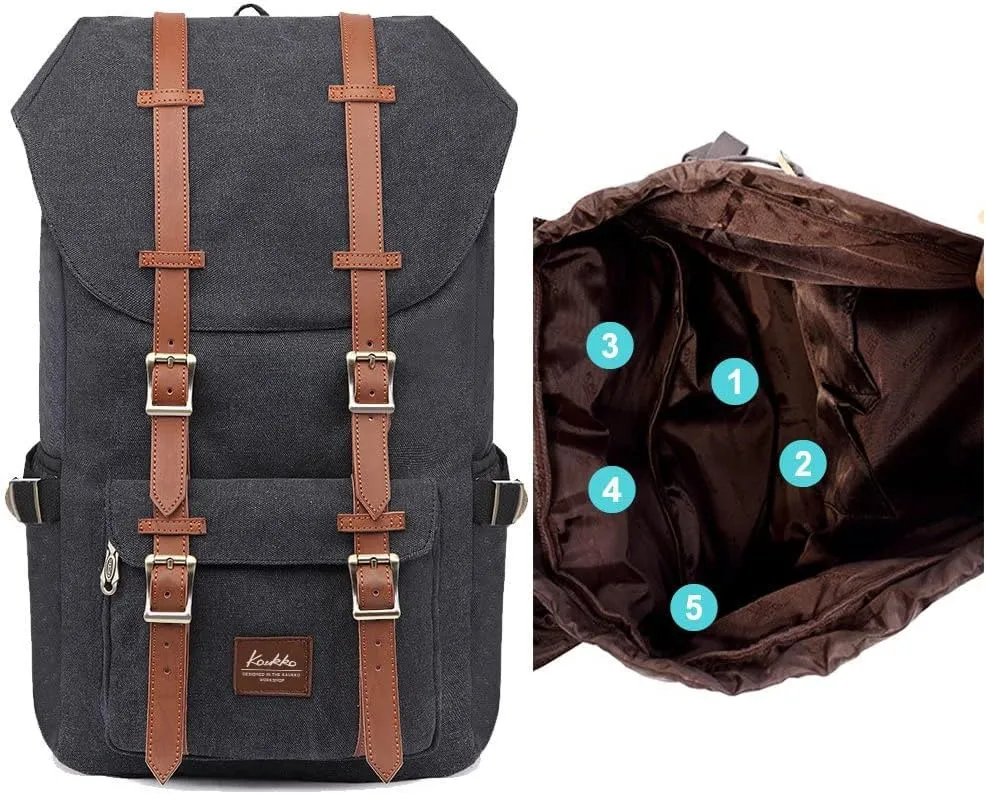 KAUKKO Travel Laptop Backpack Outdoor Rucksack Causal backpack Fits 15.6"(Canvas Black)