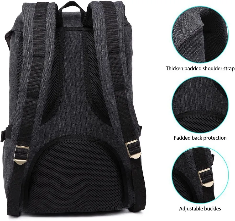 KAUKKO Travel Laptop Backpack Outdoor Rucksack Causal backpack Fits 15.6"(Canvas Black)