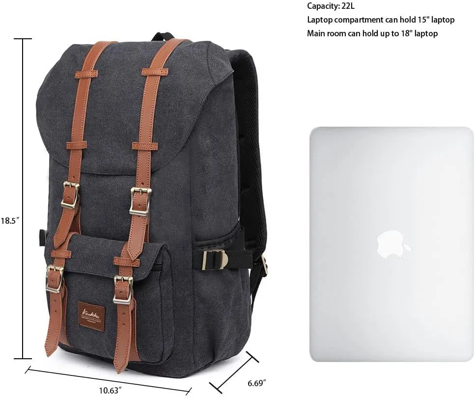 KAUKKO Travel Laptop Backpack Outdoor Rucksack Causal backpack Fits 15.6"(Canvas Black)