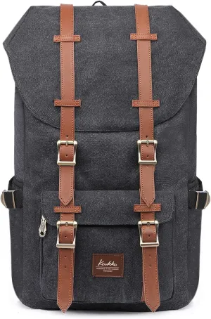 KAUKKO Travel Laptop Backpack Outdoor Rucksack Causal backpack Fits 15.6"(Canvas Black)