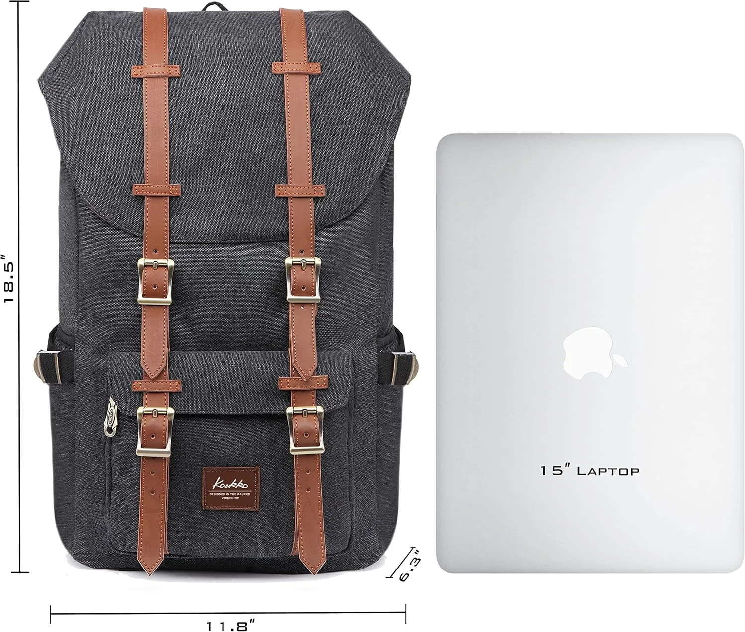 KAUKKO Travel Laptop Backpack Outdoor Rucksack Causal backpack Fits 15.6"(Canvas Black)