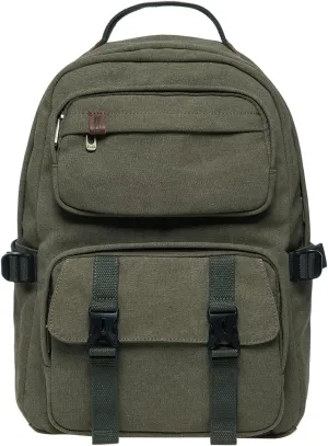 KAUKKO Vintage Casual polyster and Leather Rucksack Backpack(20-2-ARMYGREEN)