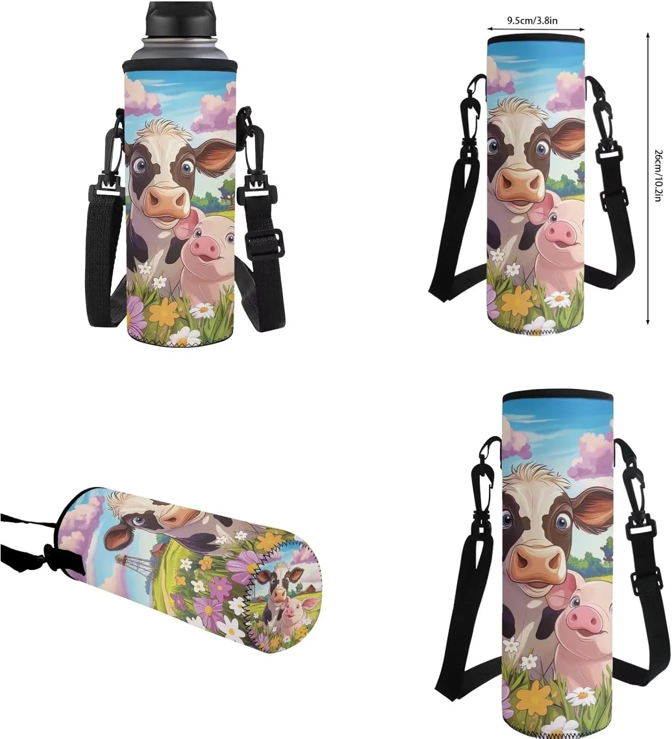Kawaii Cow Backpack for Girl 14-16 4 Piece Book Bags with Lunch Box Insulated Pencil Box Water Bottle Large Capacity Purse Backpacks Teen Girl Bookbags of School Gifts