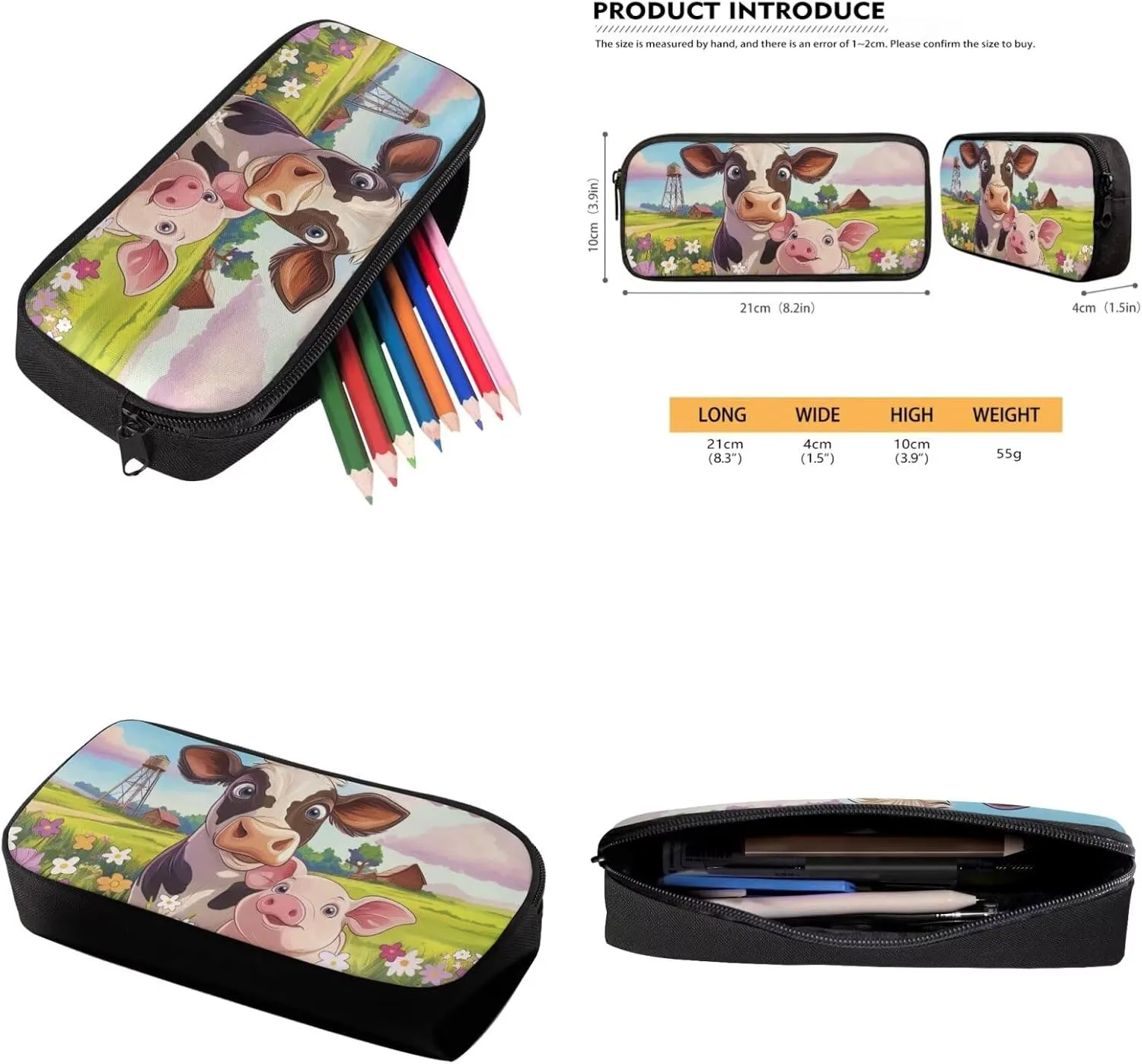 Kawaii Cow Backpack for Girl 14-16 4 Piece Book Bags with Lunch Box Insulated Pencil Box Water Bottle Large Capacity Purse Backpacks Teen Girl Bookbags of School Gifts