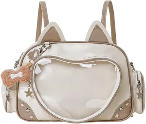 Kawaii Ita Bag Cat Pin Backpack Shoulder Crossbody Bag for Miku Anime Heart Clear Layer with Insert