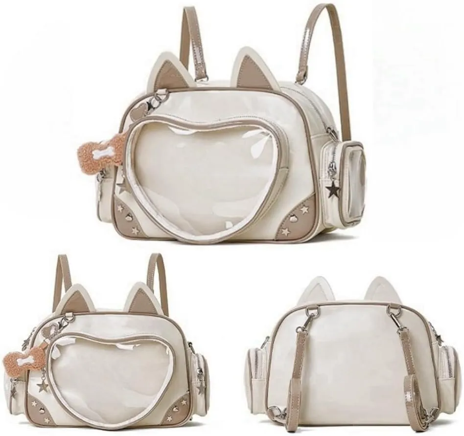 Kawaii Ita Bag Cat Pin Backpack Shoulder Crossbody Bag for Miku Anime Heart Clear Layer with Insert