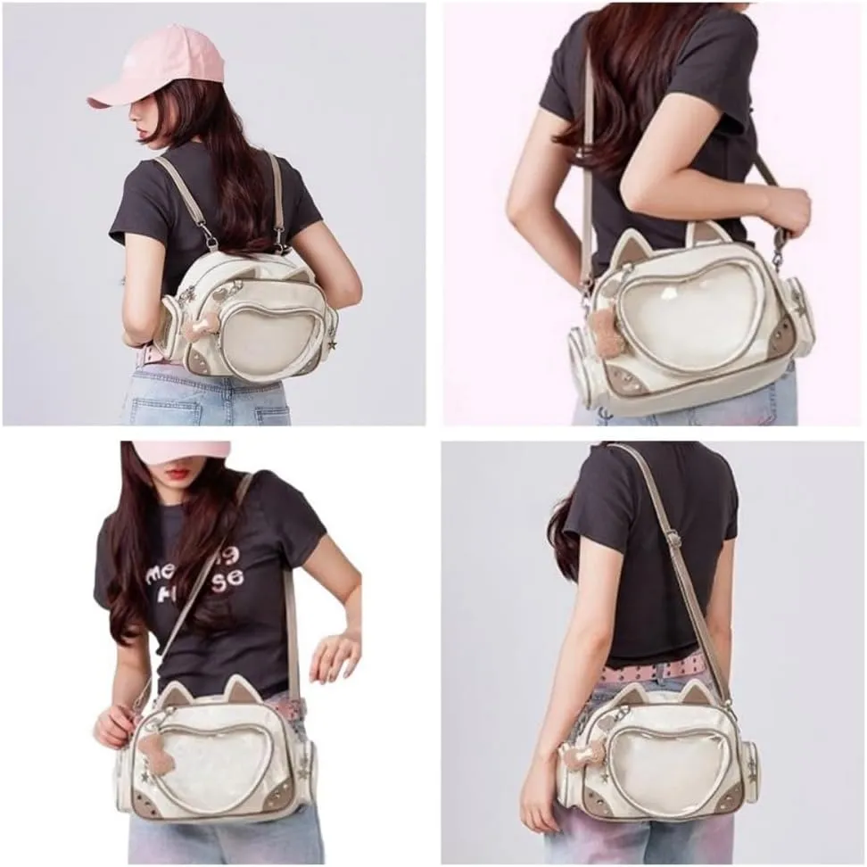 Kawaii Ita Bag Cat Pin Backpack Shoulder Crossbody Bag for Miku Anime Heart Clear Layer with Insert