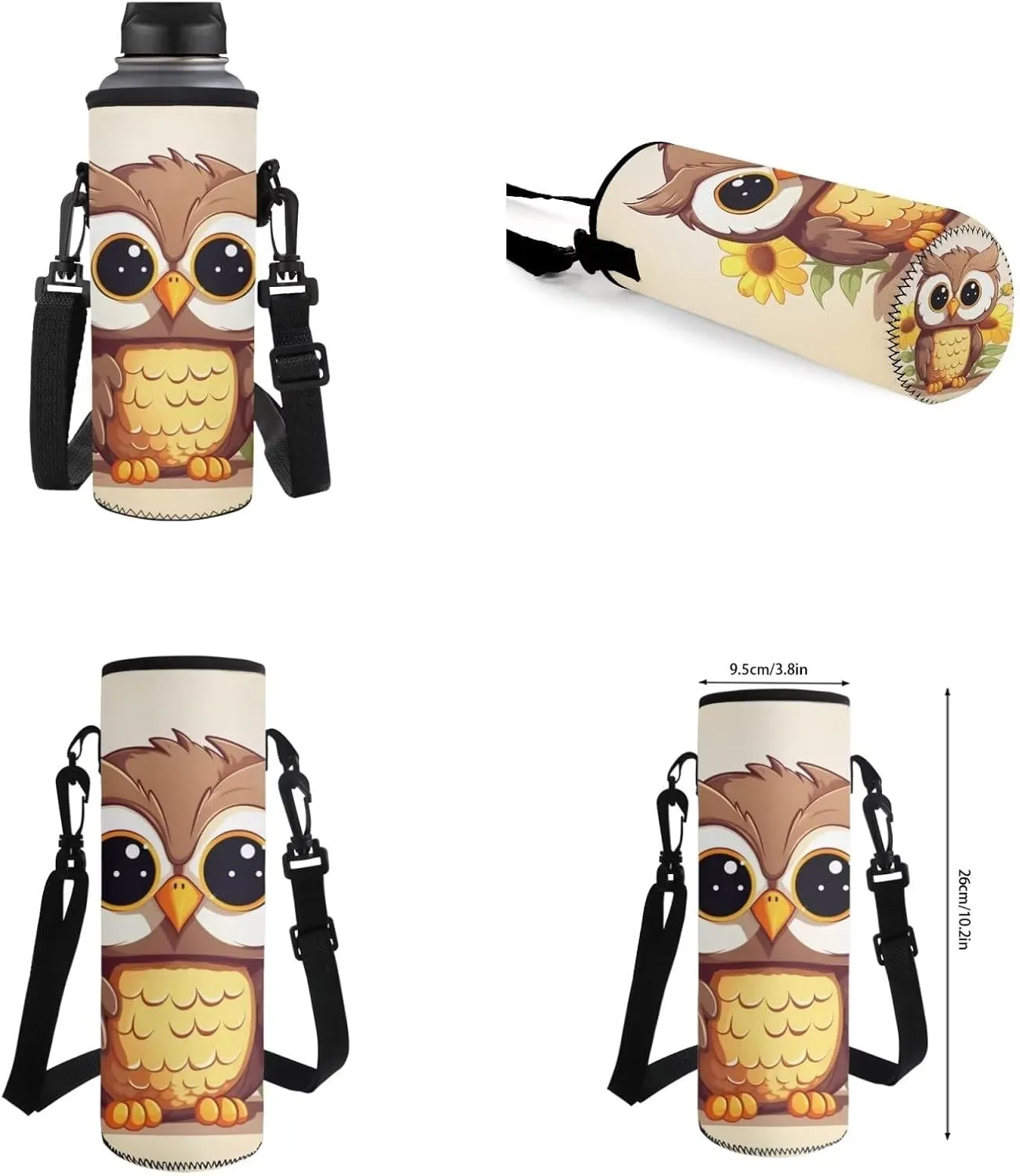 Kawaii Owl School Backpack for Girls Kids Backpack 17 Inch Sunflower Backpack Padded and Compartments 4 Piece Aesthetic Book Pack with Lunch Bag Pencil Case Fashion Rucksacks