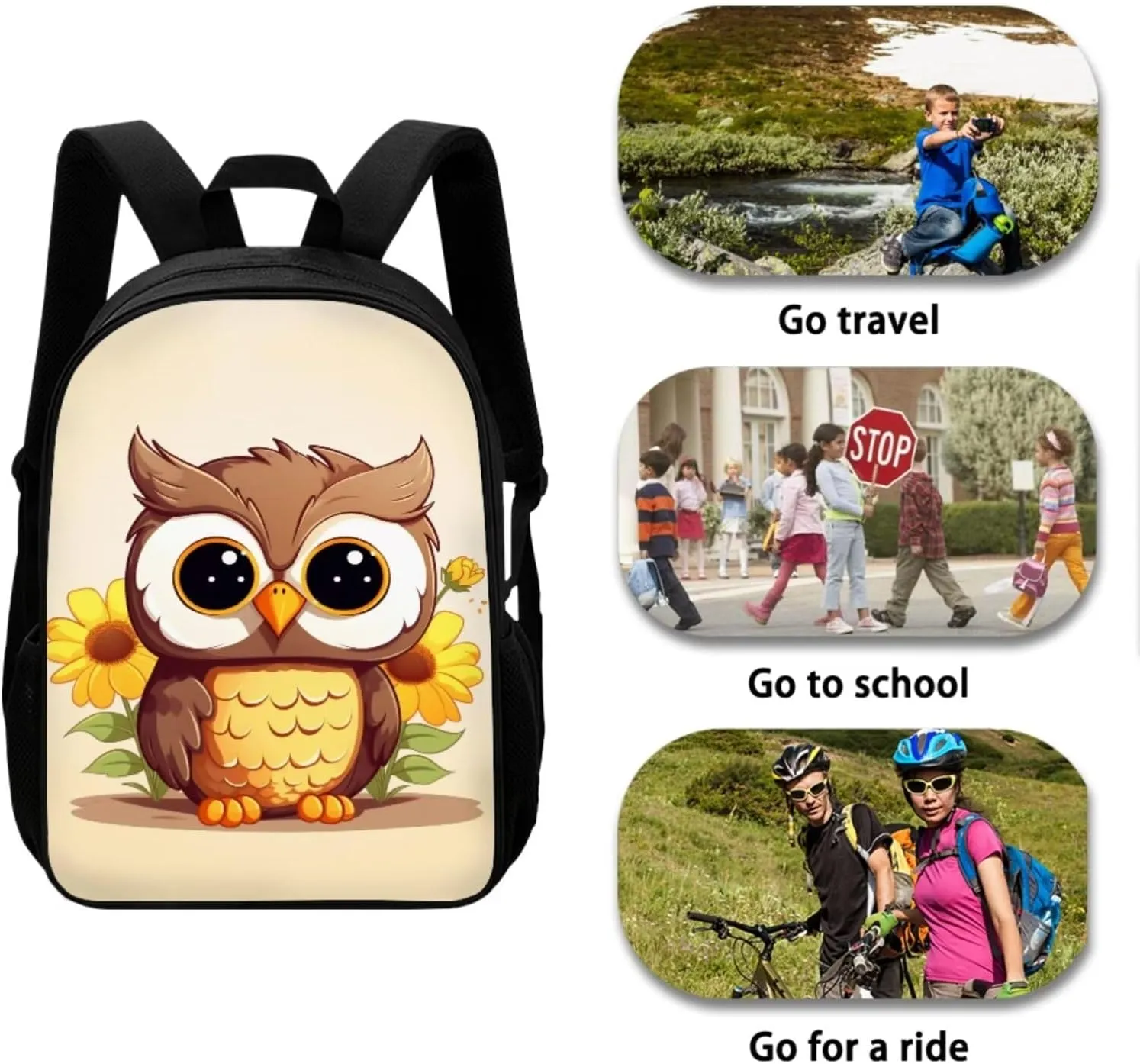 Kawaii Owl School Backpack for Girls Kids Backpack 17 Inch Sunflower Backpack Padded and Compartments 4 Piece Aesthetic Book Pack with Lunch Bag Pencil Case Fashion Rucksacks